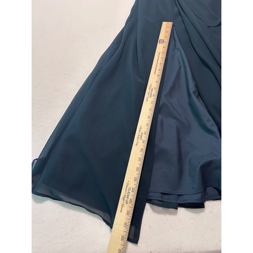 Azazie Navy Blue Chiffon V-Neck Pleated Ruffle Formal Bridesmaid Dress A8 Gown - Picture 7 of 8
